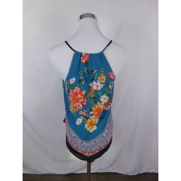 iZ Byer Teal Floral Cami Blouse Spaghetti Strap Boho Witch S - Picture 5 of 12